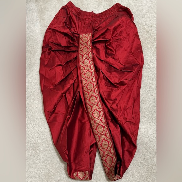 Red and Gold Dhoti Style Sherwani - Picture 2 of 4